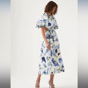 Aje Capucine Puff Sleeve Midi Dress Size AUS4/US0